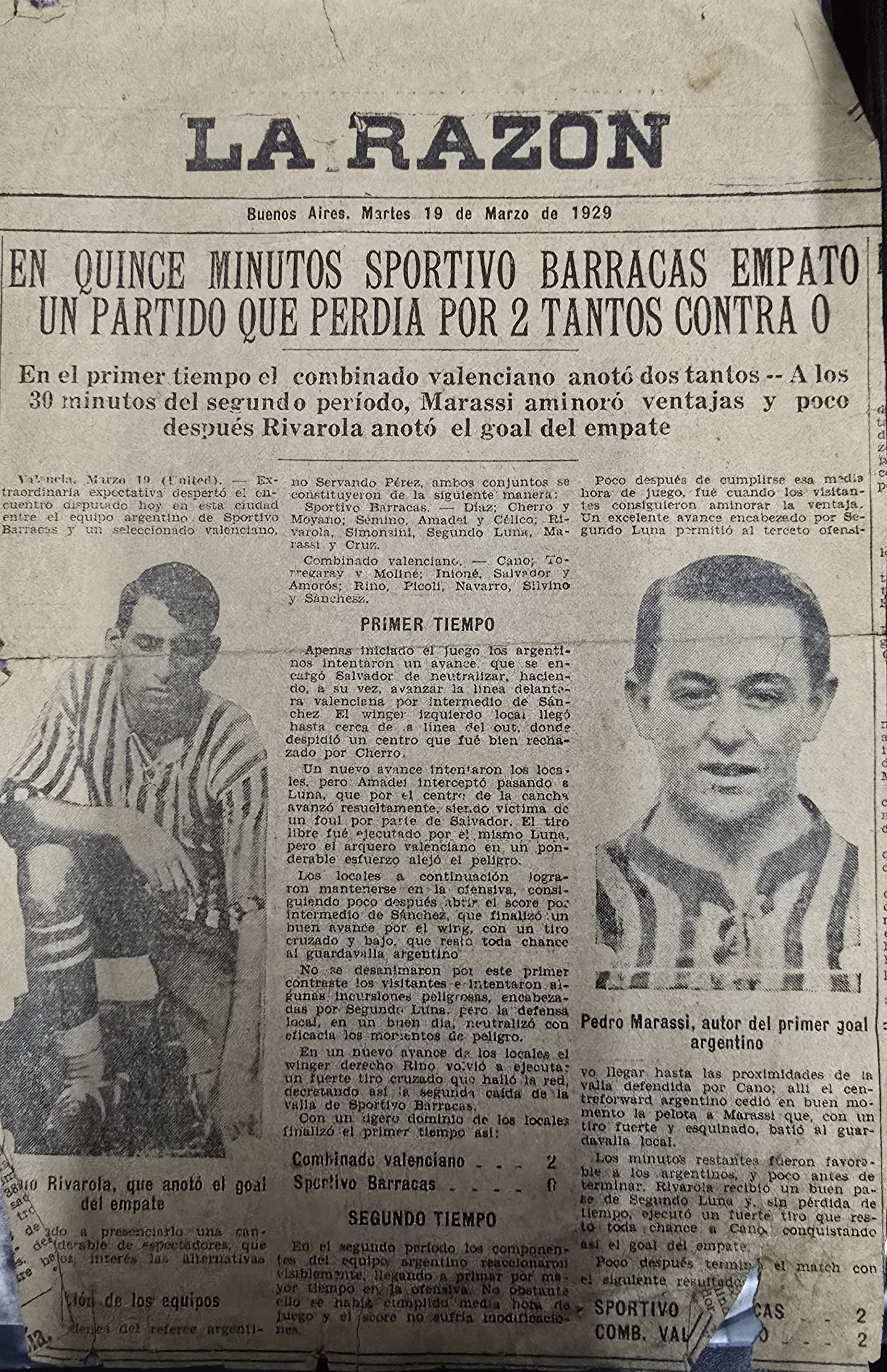 Marcador de Sportivo Barracas por 2 a 2